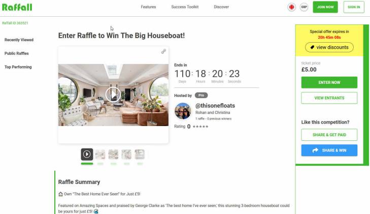 Win a Large Houseboat Renovated to a Luxury Standard Moored in London